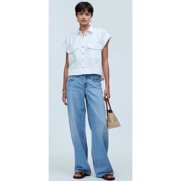 MADEWELL Linen Shirt Women Flap-Pocket Button Up NO994 - Picture 12 of 12